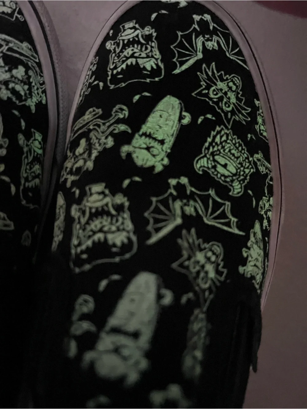 Rare Glow In The Dark Vans Spooky Halloween Slip On Cat Monster Bat 2.5 Shoe